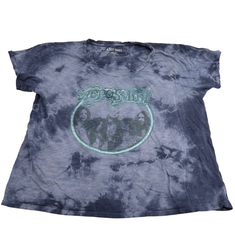Aerosmith Tie-Dye T-Shirt Knit Riot‎ Medium Blue Graphic Band Tee